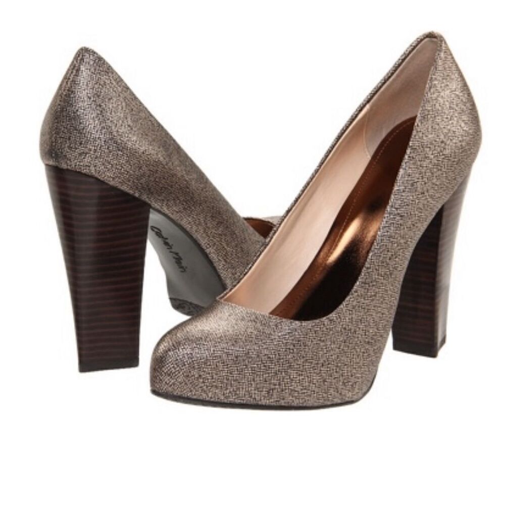 Calvin Klein Womens Elita Cosmopolitan Pump Heel Shoes Metallic Silver Size 6.5